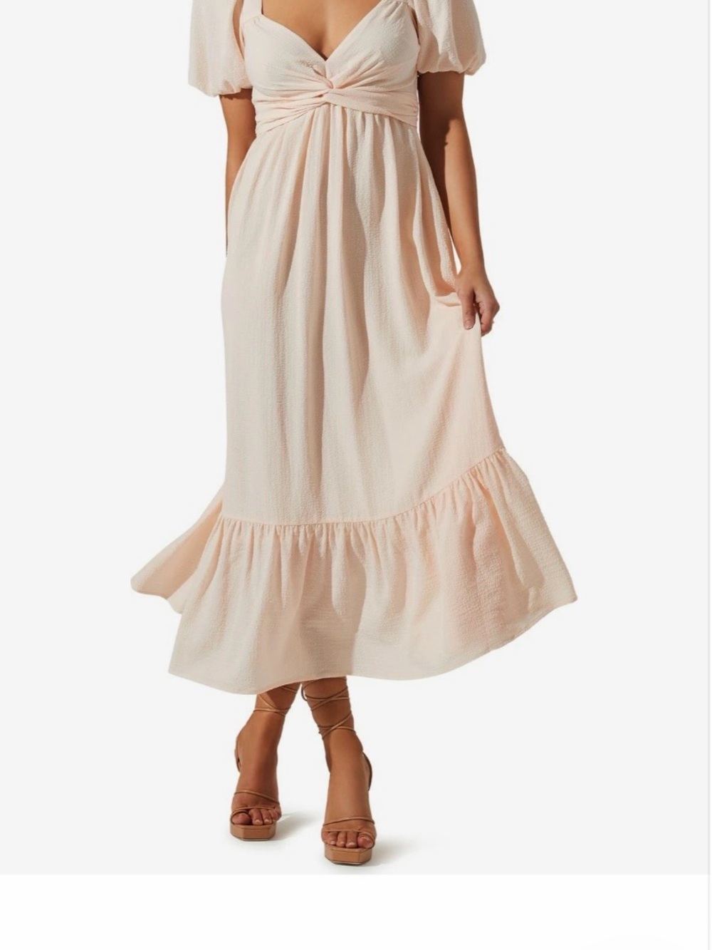 Astr Pale Blush Pink Midi Dress with Ruffle Hem